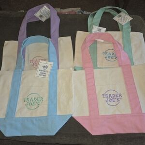 New With Tag Trader Joe’s Mini Pastel Canvas Tote Bag Set Of 4 Colors